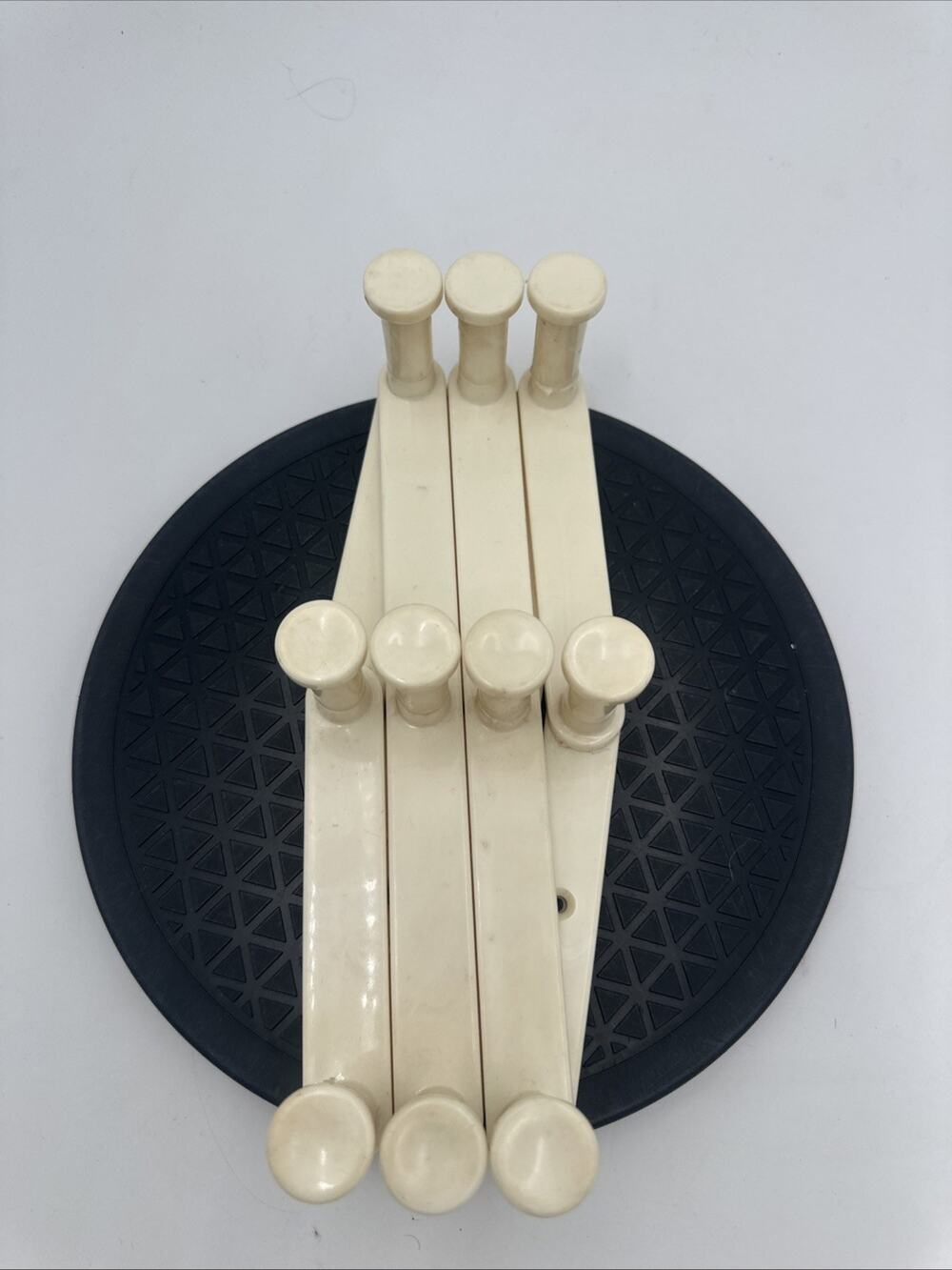 Vintage White Plastic Accordian Style Hat Rack 10 Peg Wall Hanging
